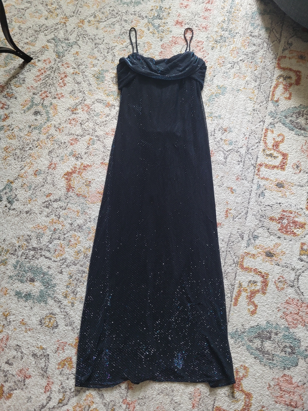 Black Y2k 90s Vintage Strappy Cowl Neck Blue And Purple Iridescent Sparkle Dress